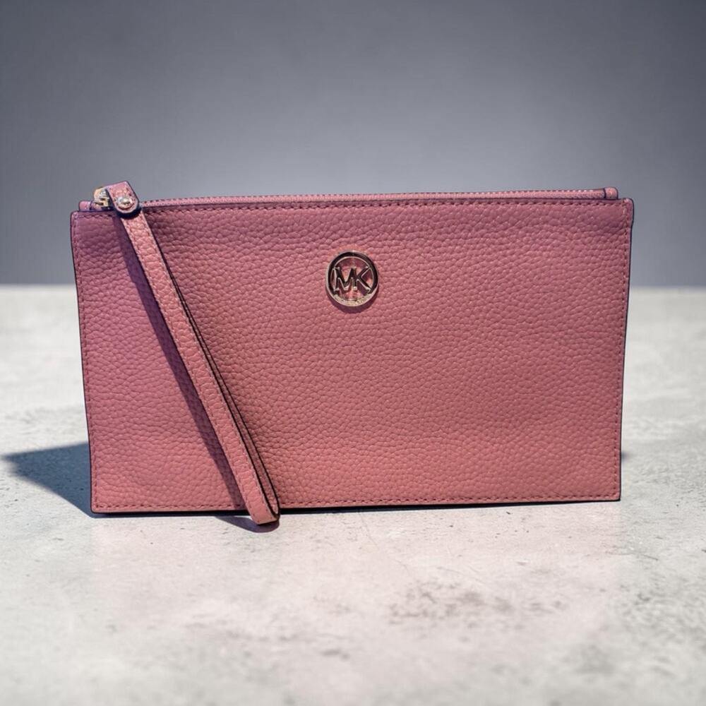 Michael Kors Fulton Dusty Rose Pebbled Leather Wristlet Clutch, NWOT